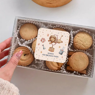 Whimsical Circus Leeuw Kids Verjaardagsfeest Vierkante Sticker