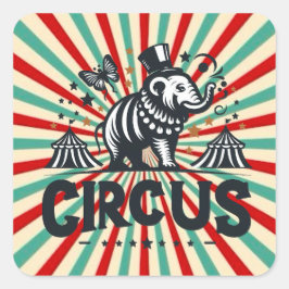 Whimsical Circus Sunburst Kids Verjaardagsfeest Vierkante Sticker