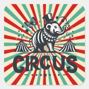 Whimsical Circus Sunburst Kids Verjaardagsfeest Vierkante Sticker