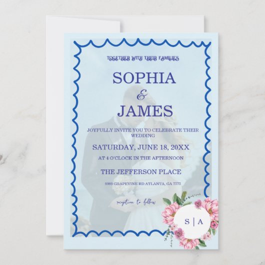 Whimsical Citrus Biue & flower Wedding  Kaart (Voorkant)