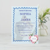 Whimsical Citrus Biue & flower Wedding  Kaart (Staand voorkant)