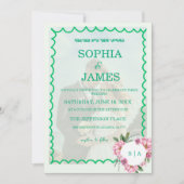 Whimsical Citrus Green & flower Wedding Kaart (Voorkant)