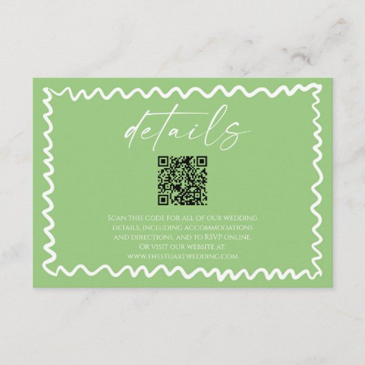 Whimsical Citrus Green QR Code Wedding Details Informatiekaartje (Voorkant)