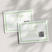 Whimsical Citrus Green Wavy Border QR Code Wedding RSVP Kaartje