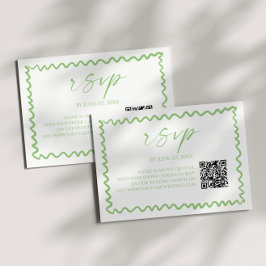 Whimsical Citrus Green Wavy Border QR Code Wedding RSVP Kaartje