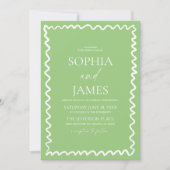Whimsical Citrus Green Wavy Border Wedding Kaart (Voorkant)
