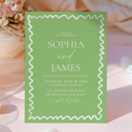 Whimsical Citrus Green Wavy Border Wedding Kaart
