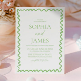 Whimsical Citrus Green Wavy Border Wedding Kaart