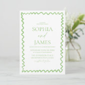 Whimsical Citrus Green Wavy Border Wedding Kaart (Staand voorkant)