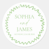 Whimsical Citrus Green Wavy Border Wedding Ronde Sticker (Voorkant)