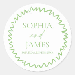 Whimsical Citrus Green Wavy Border Wedding Ronde Sticker