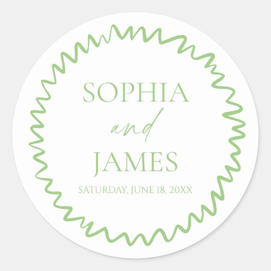 Whimsical Citrus Green Wavy Border Wedding Ronde Sticker (Voorkant)