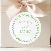 Whimsical Citrus Green Wavy Border Wedding Ronde Sticker
