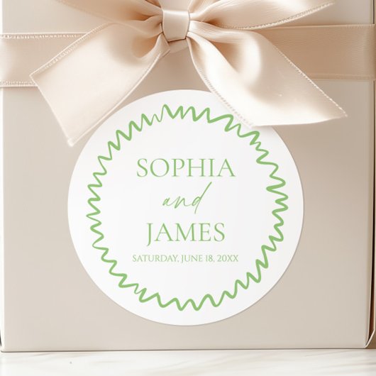 Whimsical Citrus Green Wavy Border Wedding Ronde Sticker