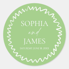 Whimsical Citrus Green Wavy Border Wedding Ronde Sticker