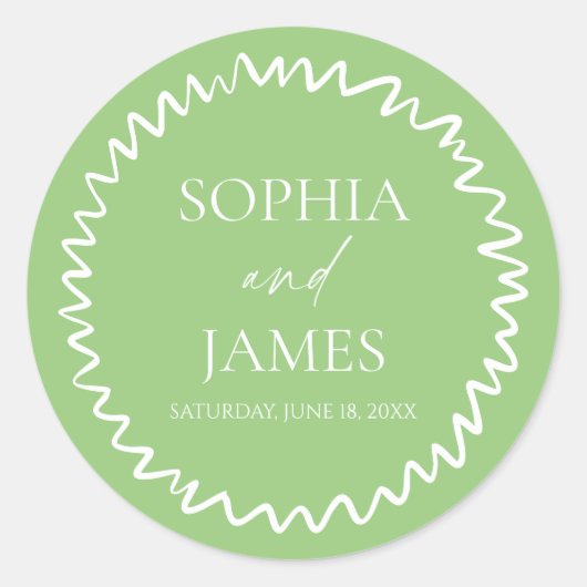 Whimsical Citrus Green Wavy Border Wedding Ronde Sticker (Voorkant)