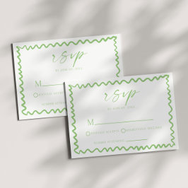 Whimsical Citrus Green Wavy Border Wedding RSVP Kaartje