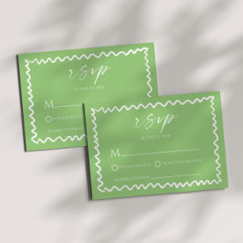 Whimsical Citrus Green Wavy Border Wedding RSVP Kaartje