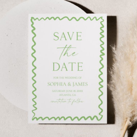 Whimsical Citrus Green Wavy Border Wedding Save The Date