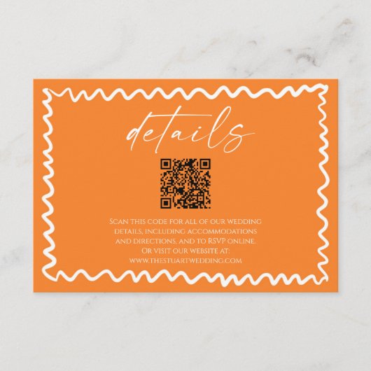 Whimsical Citrus Orange QR Code Wedding Details Informatiekaartje (Voorkant)