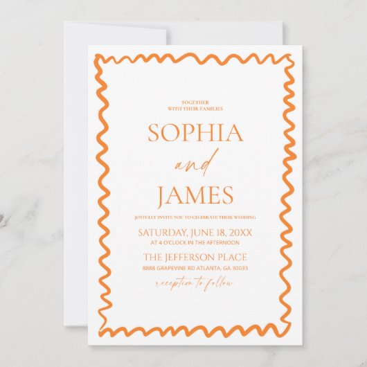 Whimsical Citrus Orange Wavy Border Wedding Kaart (Voorkant)