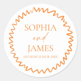 Whimsical Citrus Orange Wavy Border Wedding Ronde Sticker