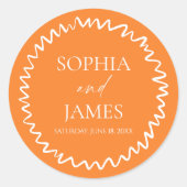 Whimsical Citrus Orange Wavy Border Wedding Ronde Sticker (Voorkant)