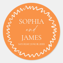 Whimsical Citrus Orange Wavy Border Wedding Ronde Sticker