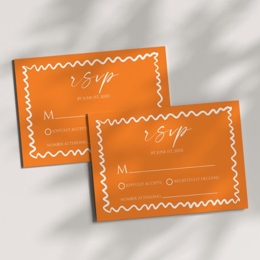 Whimsical Citrus Orange Wavy Border Wedding RSVP Kaartje
