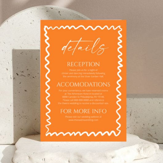 Whimsical Citrus Orange Wedding Details Informatiekaartje