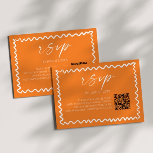 Whimsical Citrus Oranje QR Code Huwelijk RSVP Kaartje