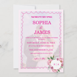 Whimsical Citrus pink & flower Wedding  Invitatio Kaart