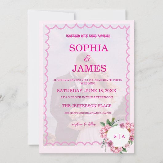 Whimsical Citrus pink & flower Wedding  Invitatio Kaart (Voorkant)