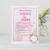 Whimsical Citrus pink & flower Wedding  Invitatio Kaart (Staand voorkant)