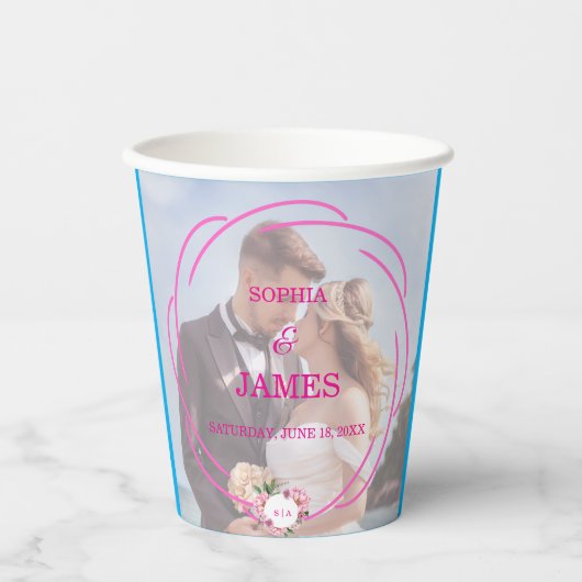 Whimsical Citrus Pink & flower Wedding  Sign Papieren Bekers (Voorkant)