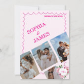 Whimsical Citrus pink & Photo Collage Wedding Kaart (Voorkant)