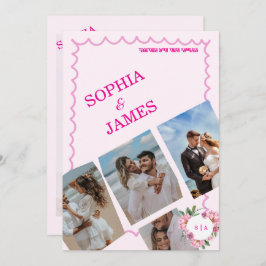 Whimsical Citrus pink & Photo Collage Wedding Kaart