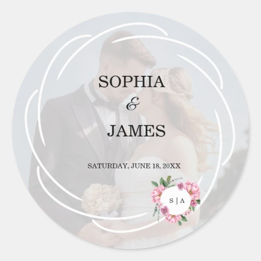 Whimsical Citrus White & flower wedding Ronde Sticker (Voorkant)