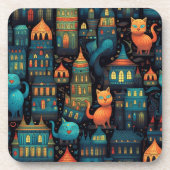 Whimsical City Cats AI Kunst Bier Onderzetter (Voorkant)