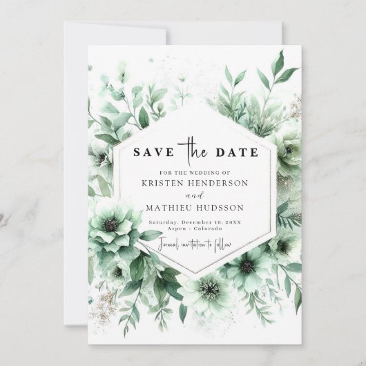 Whimsical Classic Floral Sage Green Wedding Save The Date (Voorkant)