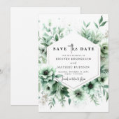 Whimsical Classic Floral Sage Green Wedding Save The Date (Voorkant / Achterkant)