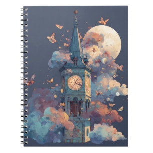 Whimsical Clock Tower Moon Butterflies Notitieboek