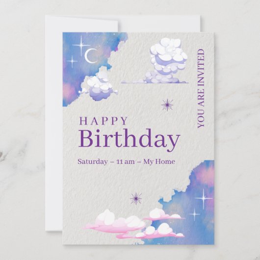 Whimsical Cloud & Galaxy Birthday Invitation Kaart (Voorkant)