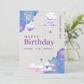 Whimsical Cloud & Galaxy Birthday Invitation Kaart (Staand voorkant)