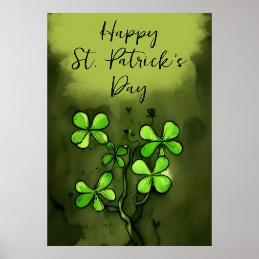 Whimsical Clovers Happy St Patrick's Day Poster (Voorkant)