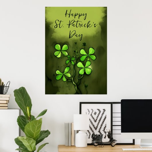 Whimsical Clovers Happy St Patrick's Day Poster (Thuiskantoor)