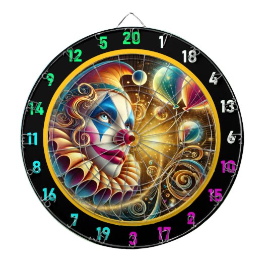 Whimsical Clown Face Dartboard met ballonnen Dartbord (Voorkant)