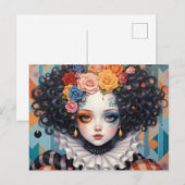 Whimsical  Clown Meisje met Kleurrijke Bloemen Briefkaart (Voorkant / Achterkant)