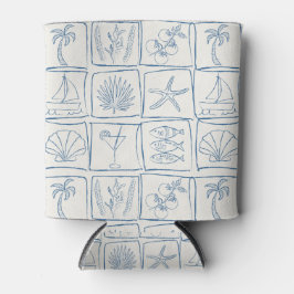 Whimsical Coastal Mediterranean Tile Linen Cobalt Blikjeskoeler