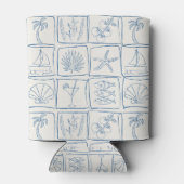 Whimsical Coastal Mediterranean Tile Linen Cobalt Blikjeskoeler (Achterkant)